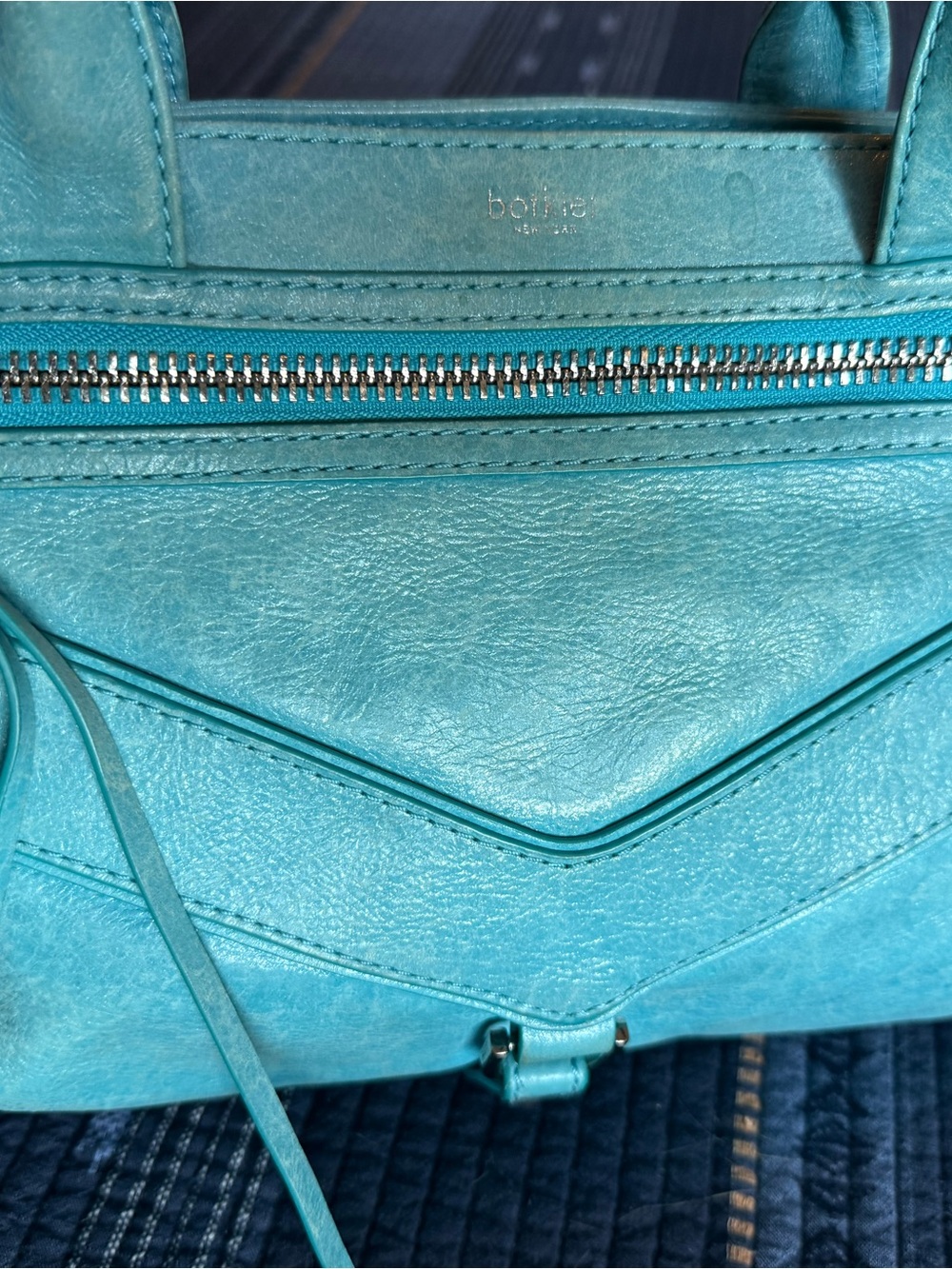 Botkier Trigger Satchel Turquoise Leather Dual-Zip Tote - Picture 5 of 7